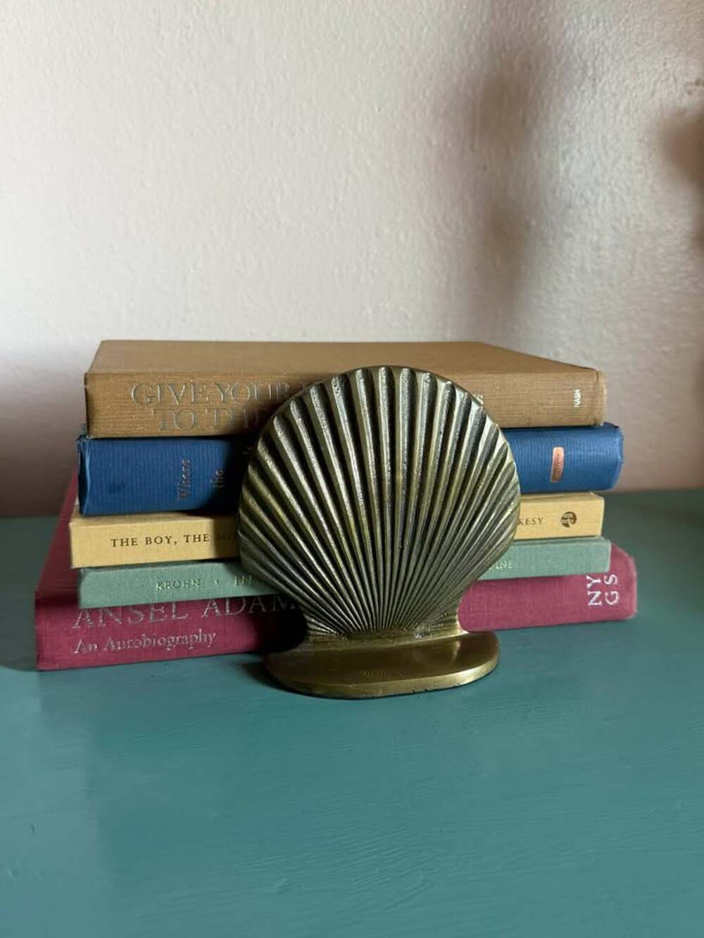 Vintage Brass Scallop Shell Bookend Coastal Hollywood Regency Decor